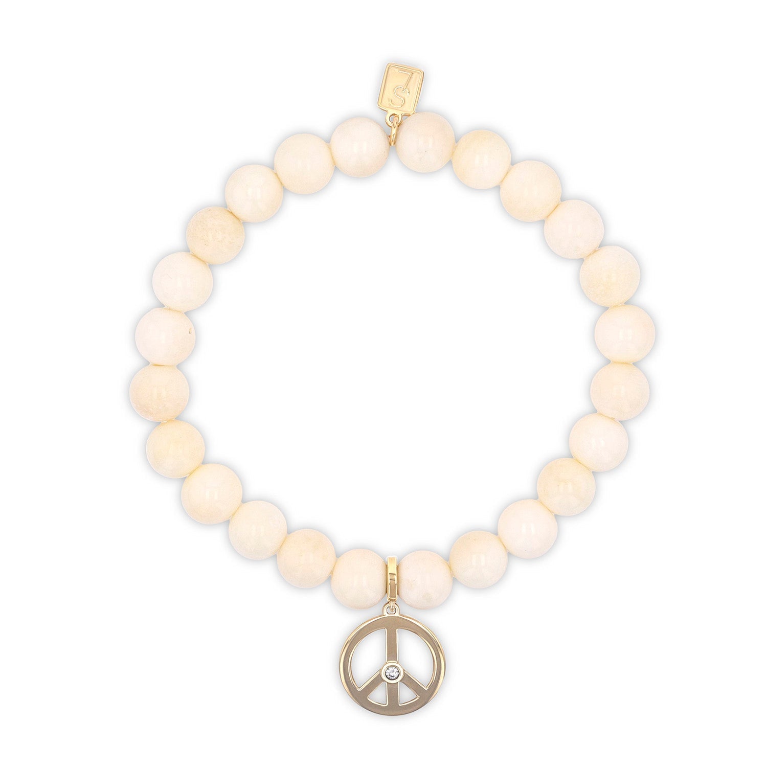 14k Bone Bracelet with Peace Sign Charm - 8mm
