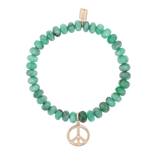 14k Emerald Bracelet with Peace Sign Charm - 7mm