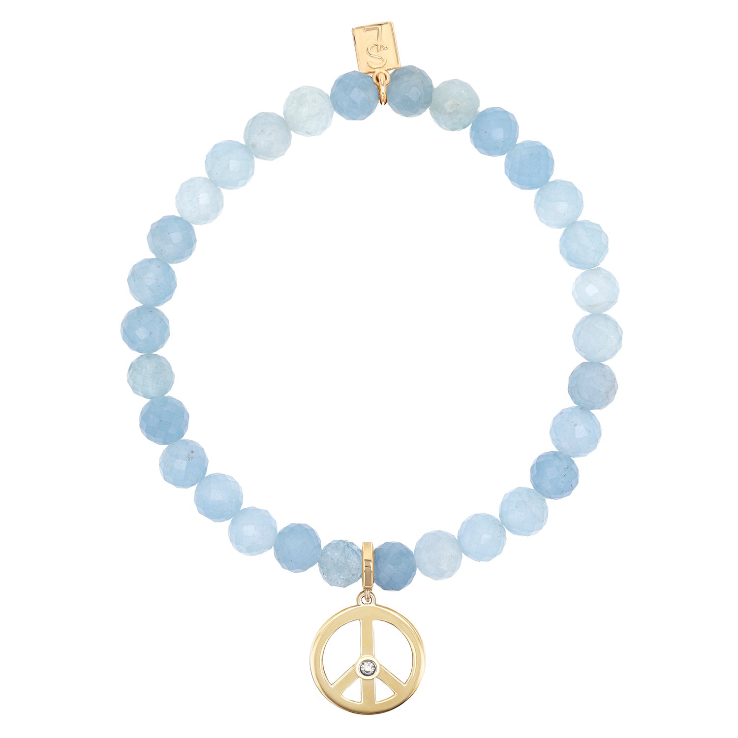 14k Aquamarine Bracelet with Peace Sign Charm - 6mm