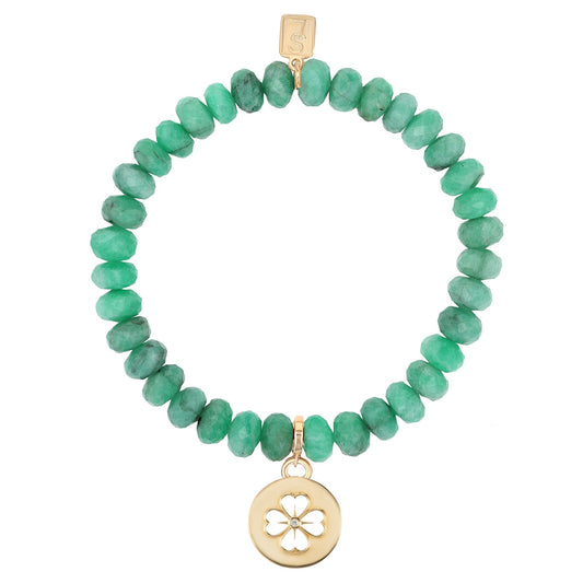 14k Emerald Bracelet with Open Clover Charm - 7mm
