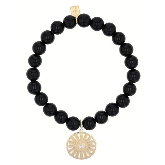 14k Onyx Bracelet with Daisy Charm - 8mm