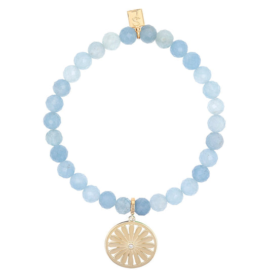 14k Aquamarine Bracelet with Daisy Charm - 6mm