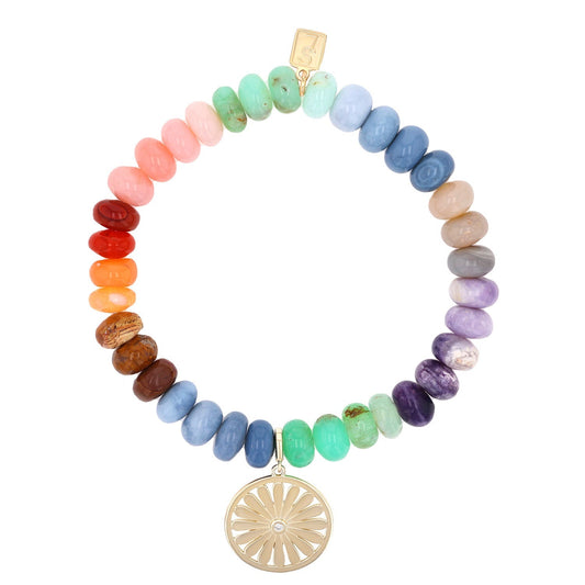 14k Rainbow Opal Mix Bracelet with Daisy Charm - 8mm