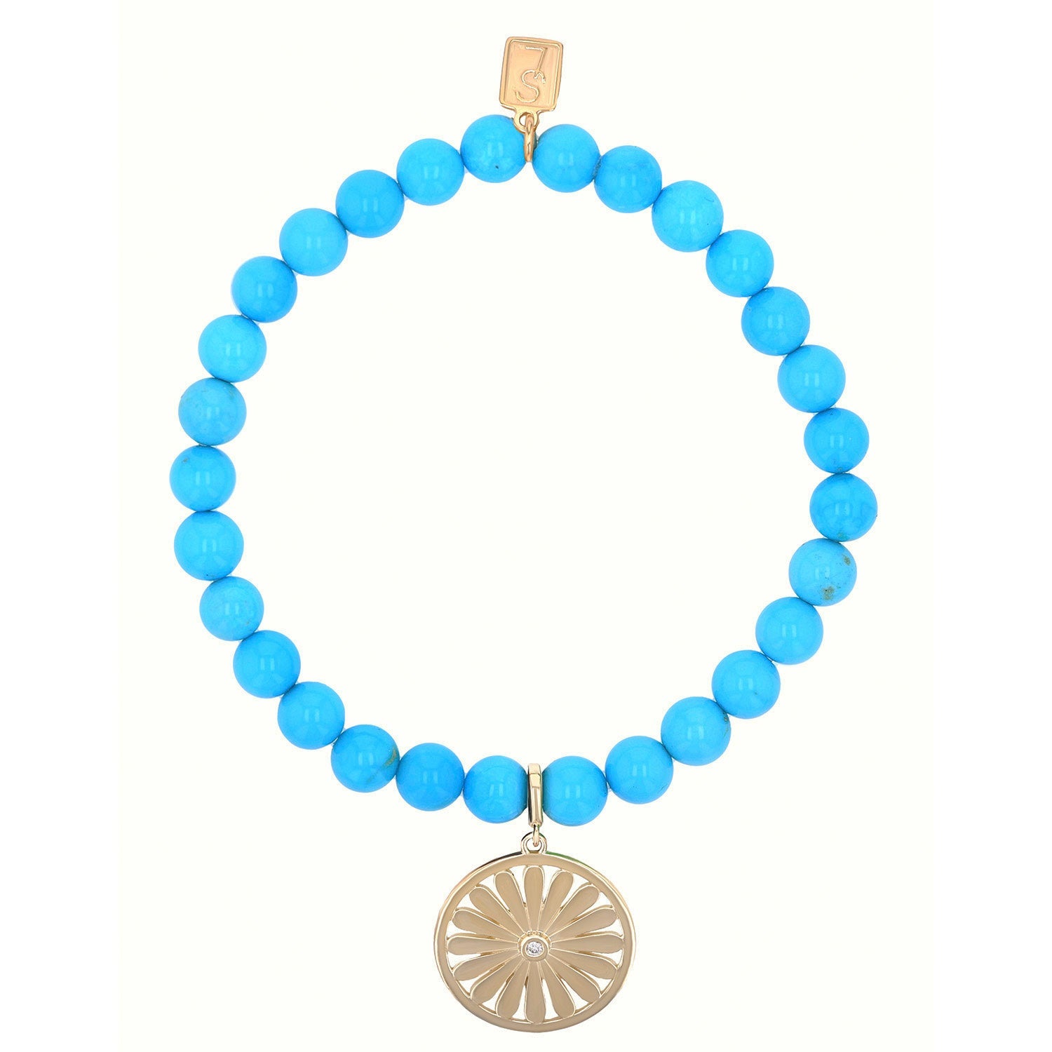 14k Sleeping Beauty Turquoise Bracelet with Daisy Charm - 6mm