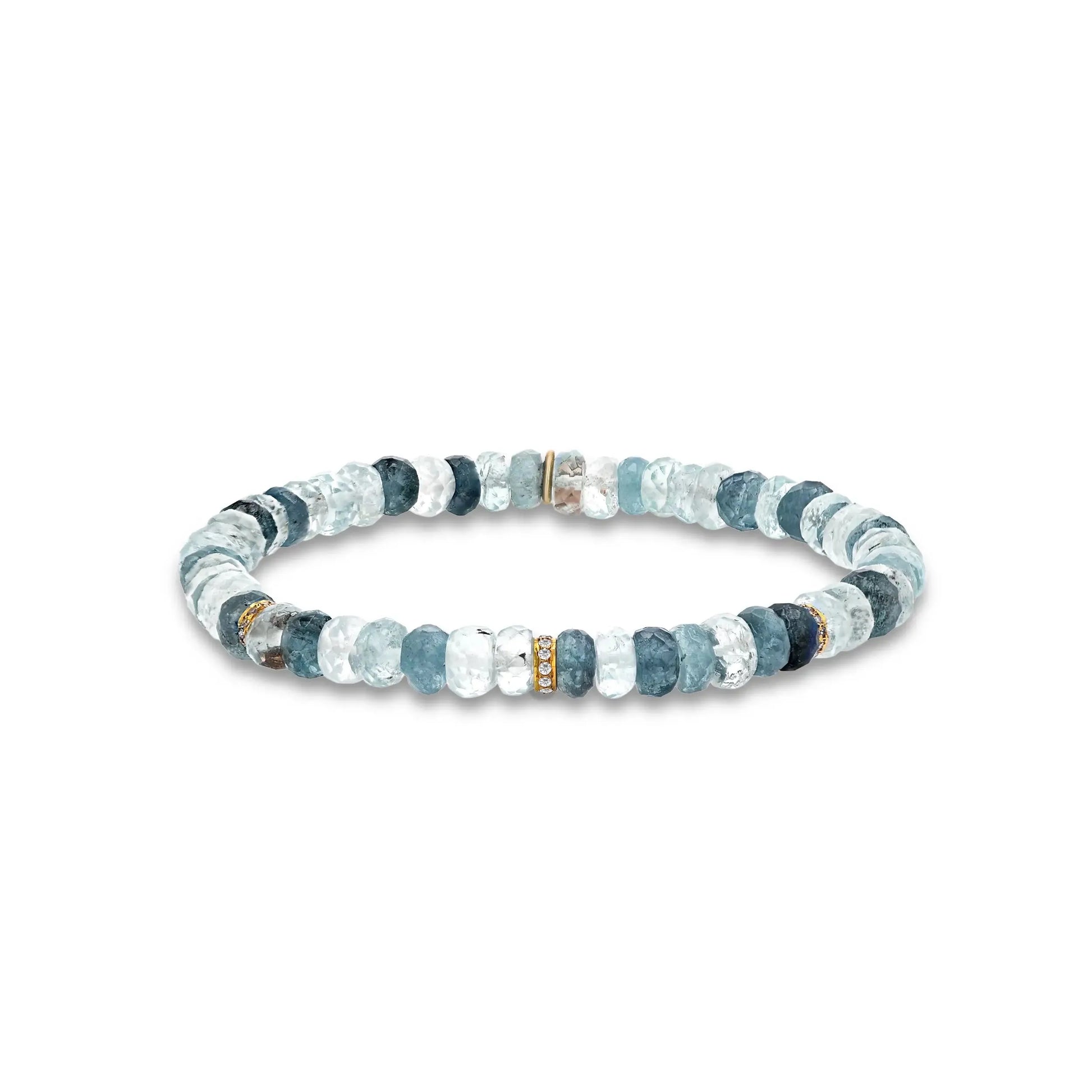 14k Ombre Aquamarine Mini Bracelet with Diamond Rondelles - 5mm