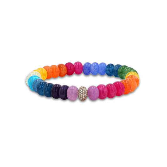 14k Rainbow Quartz Mix Bracelet with Diamond Donut - 7-8mm