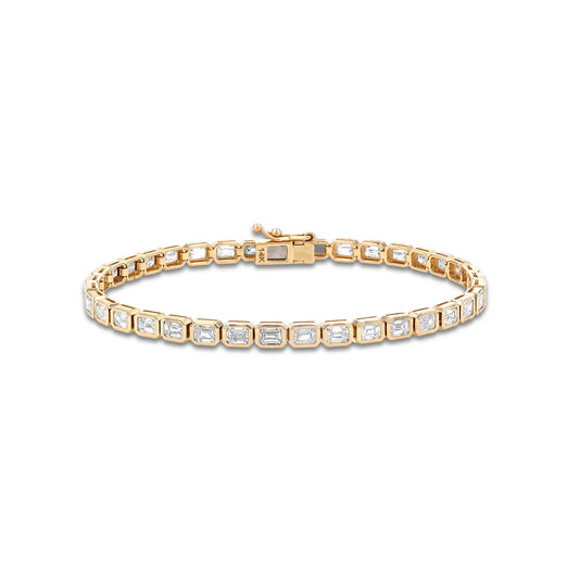 14k Gold Emerald Cut Bezel Set Diamond Tennis Bracelet