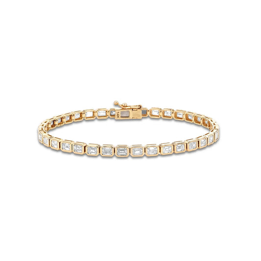 14k Gold Emerald Cut Bezel Set Diamond Tennis Bracelet
