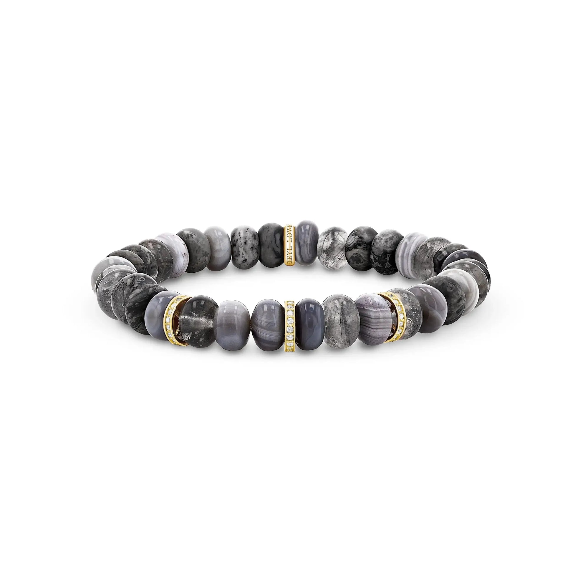 14k Charcoal Gemstone Mix Bracelet with Diamond Rondelles - 8mm