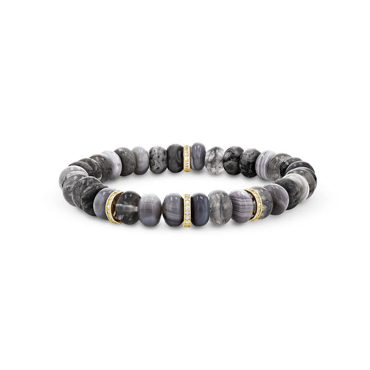 14k Charcoal Gemstone Mix Bracelet with Diamond Rondelles - 8mm