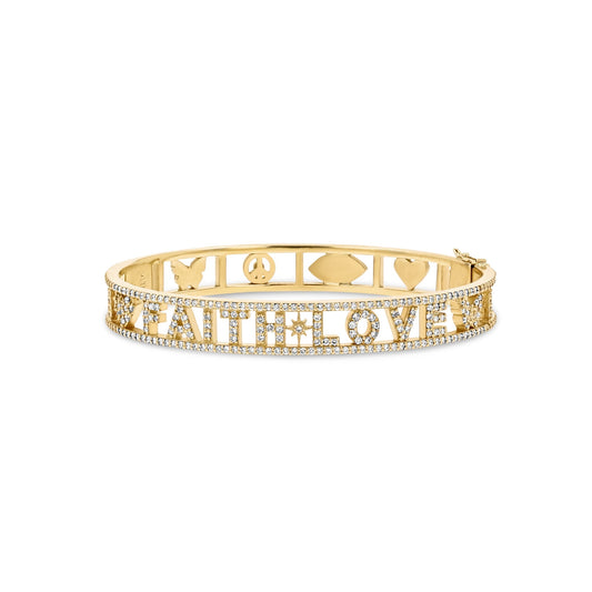 14k Diamond Faith Love Icon Hinge Bracelet