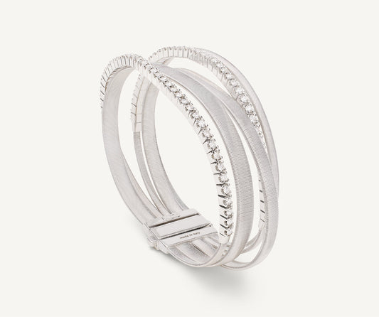 Five-strand white gold bracelet with double diamond tennis