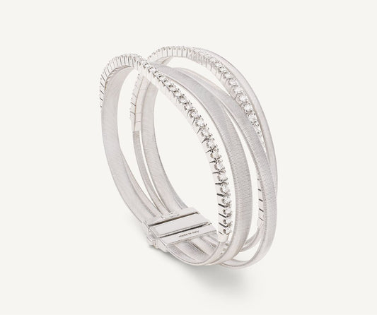 Five-strand white gold bracelet with double diamond tennis