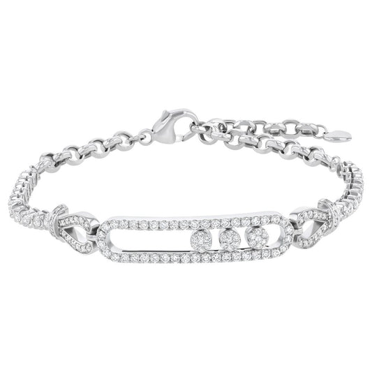 14K White Gold 1.4 carat Sliding Diamonds Adjustable Bracelet