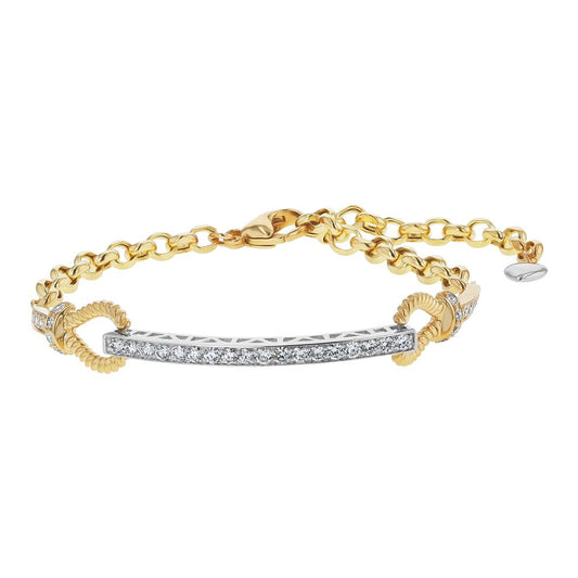 14K Two Tone Yellow and White Gold 1.0 carat Diamonds Adjustable Bar Bracelet