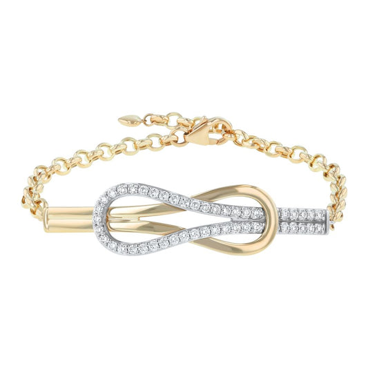 14K Two Tone Yellow and White Gold 1.0 carat Diamonds Entwined Knot Adjustable Bracelet