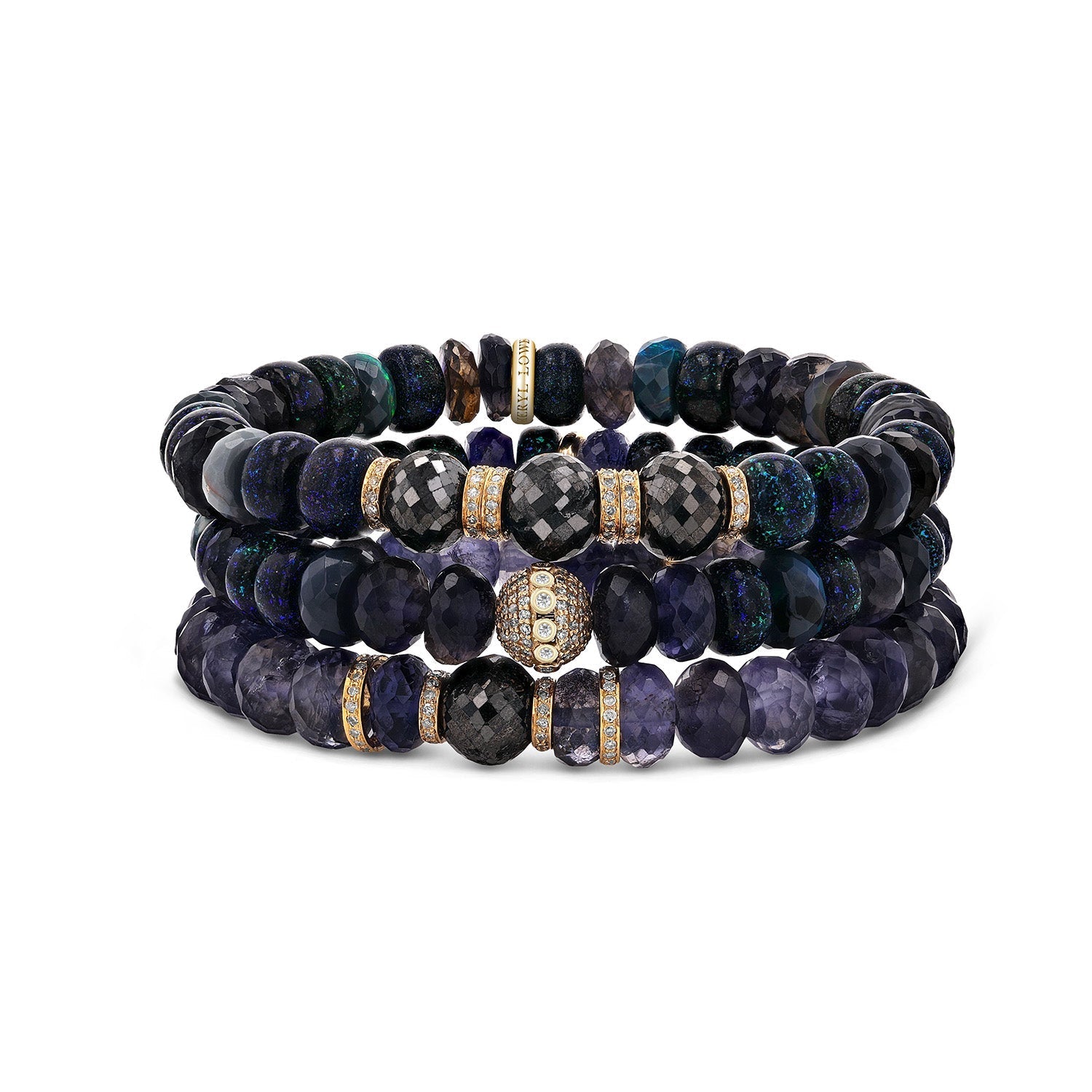 The Nicks Stack - 14k Black Diamond, Opal & Iolite - One of a Kind