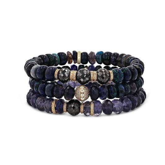 The Nicks Stack - 14k Black Diamond, Opal & Iolite - One of a Kind