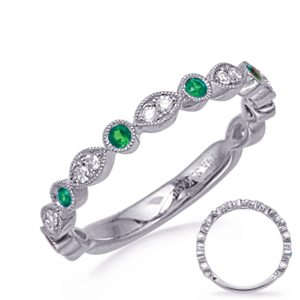 This Gem Stone Ring is available in 14K White Gold. There are a total of 20 stones. There are Emerald with a total carat weight of 0.15 set in a Bezel Set|Micro Prong setting.There are Rounds stones with a total carat weight of 0.15 set in a Bezel Set|Micro Prong.