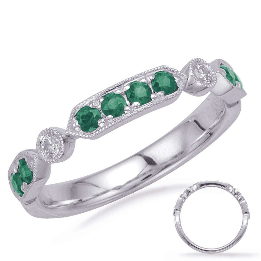 This Gem Stone Ring is available in 14K White Gold. There are a total of 10 stones. There are Emerald with a total carat weight of 0.26 set in a Bezel Set|Prong Set setting.There are Rounds stones with a total carat weight of 0.07 set in a Bezel Set|Prong Set.