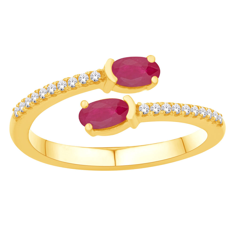 This Gem Stone Ring is available in 14K Yellow Gold. There are a total of 22 stones. There are Rounds with a total carat weight of 0.1 set in a Micro Prong|Prong Set setting.There are Ruby stones with a total carat weight of 0.62 set in a Micro Prong|Prong Set.