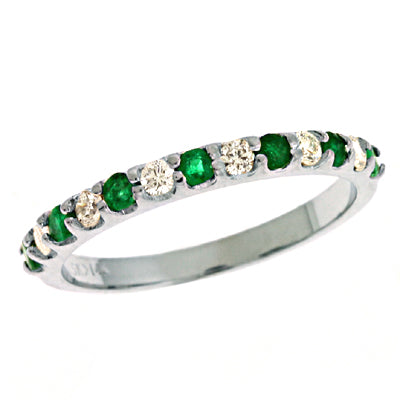 This Gem Stone Ring is available in 14K White Gold. There are a total of 13 stones. There are Emerald with a total carat weight of 0.23 set in a  setting.There are Rounds stones with a total carat weight of 0.15 set in a .
