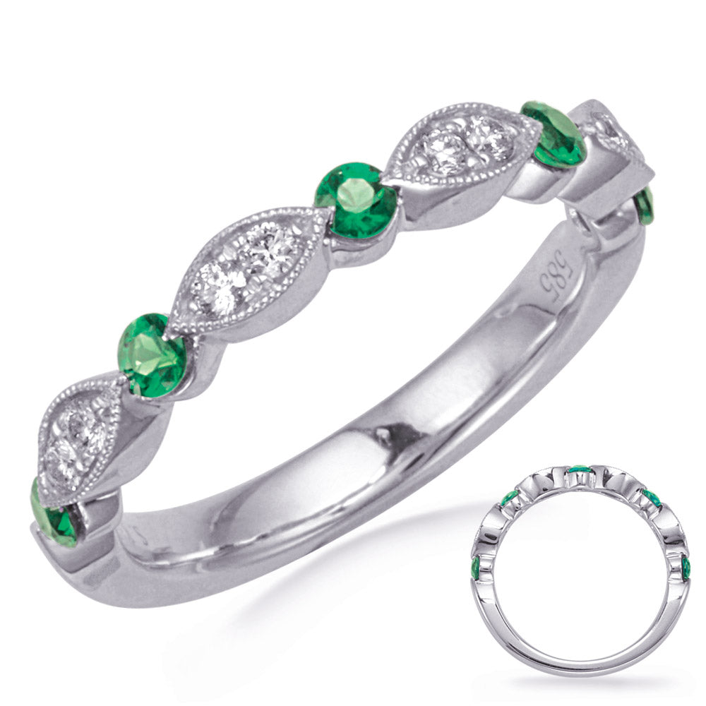 This Gem Stone Ring is available in 14K White Gold. There are a total of 13 stones. There are Emerald with a total carat weight of 0.31 set in a Channel Set|Micro Prong setting.There are Rounds stones with a total carat weight of 0.15 set in a Channel Set|Micro Prong.