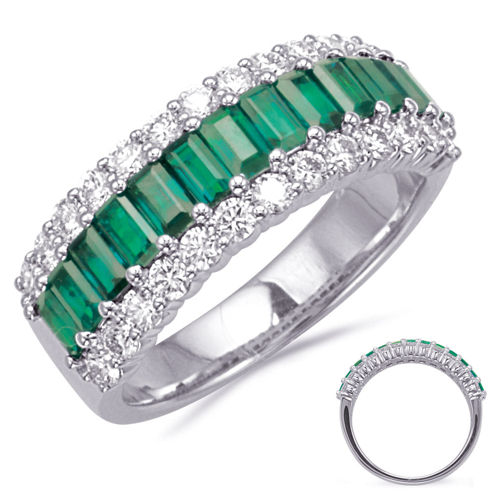 This Gem Stone Ring is available in 14K White Gold. There are a total of 39 stones. There are Emerald with a total carat weight of 1.28 set in a Prong Set setting.There are Rounds stones with a total carat weight of 0.77 set in a Prong Set.