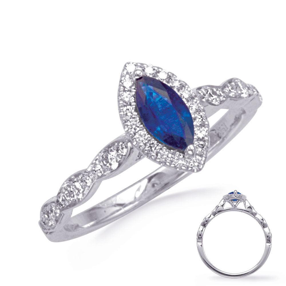 This Gem Stone Ring is available in 14K White Gold. There are a total of 37 stones. There are Rounds with a total carat weight of 0.31 set in a Micro Prong setting.There are Sapphire stones with a total carat weight of 0.43 set in a Micro Prong.