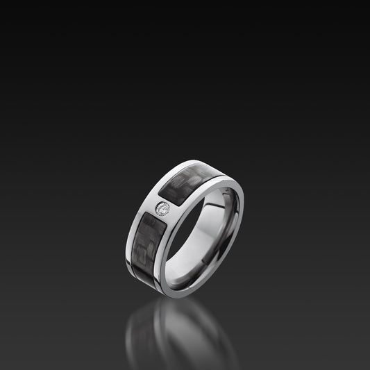 Titanium Flat Diamond Band with Carbon Fiber