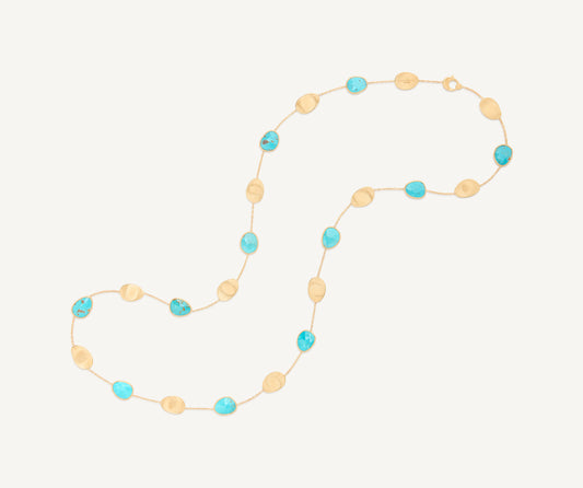 18K Yellow Gold Long Necklace with Turquoise