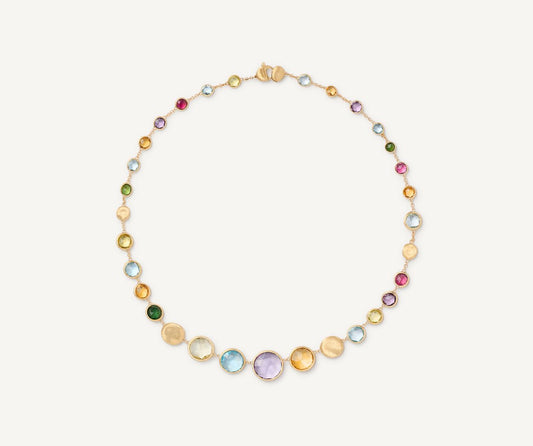 Large gold necklace with multicoloured gemstones