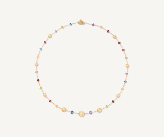 Gold necklace with multicoloured gemstones