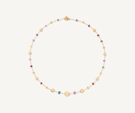 Gold necklace with multicoloured gemstones