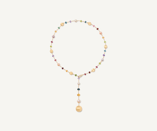 Mixed gemstone and pearls 18kt yellow gold lariat necklace