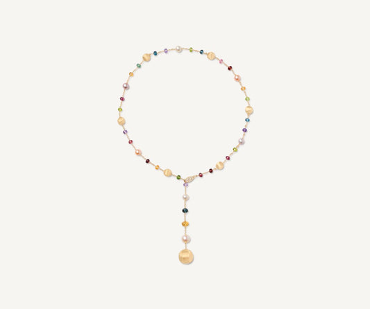 Mixed gemstone and pearls 18kt yellow gold lariat necklace