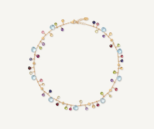 Gold chain necklace with multicoloured gemstones