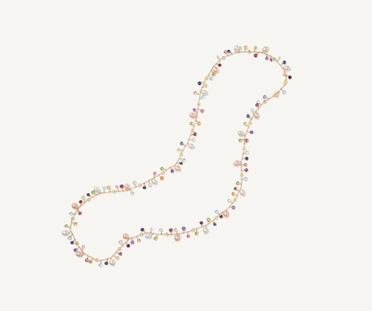 Sautoir with pearls and multicolored gems