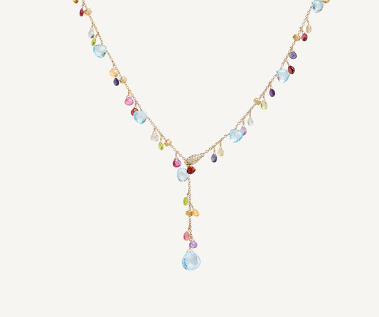 Multicoloured gemstones lariat necklace with diamond pav�� clasp