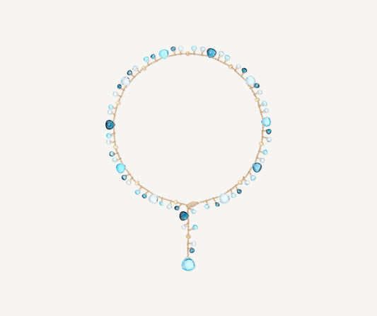 18K Yellow Gold Mixed Topaz Lariat Necklace