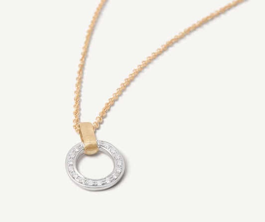 18kt gold pendant necklace with diamond studded link