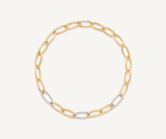 18kt yellow gold elongated link necklace with pav�� diamond links