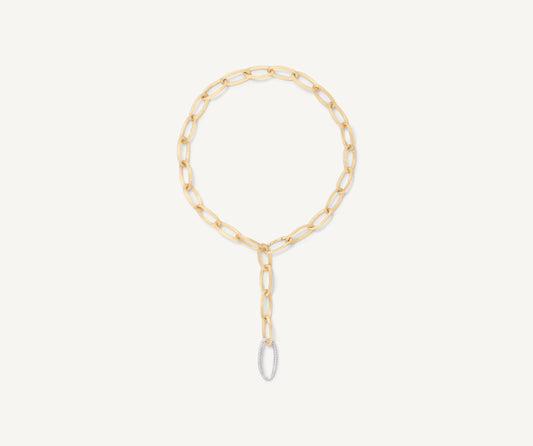 18K Yellow Gold Convertible Oval Link Lariat With Pav�� Diamonds