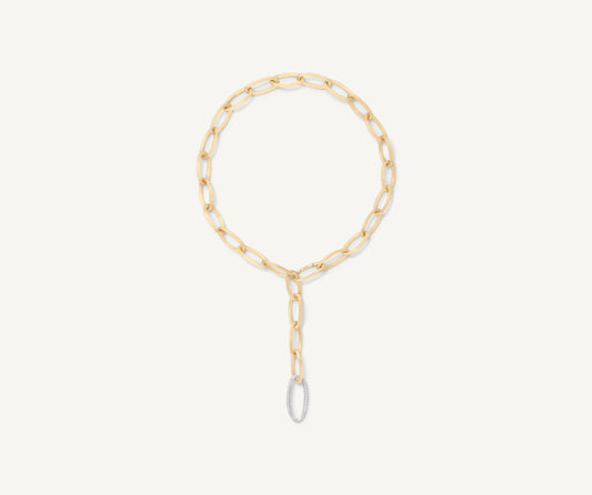 18K Yellow Gold Convertible Oval Link Lariat With Pav Diamonds