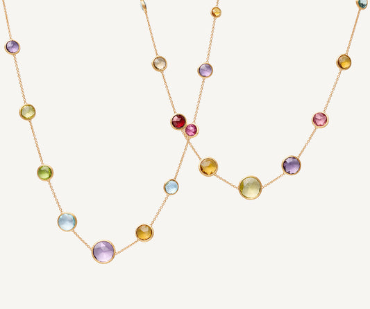 Long sautoir necklace with coloured gemstones
