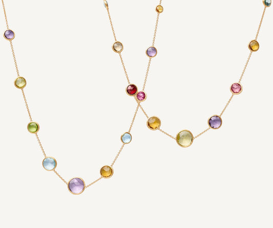 Long sautoir necklace with coloured gemstones