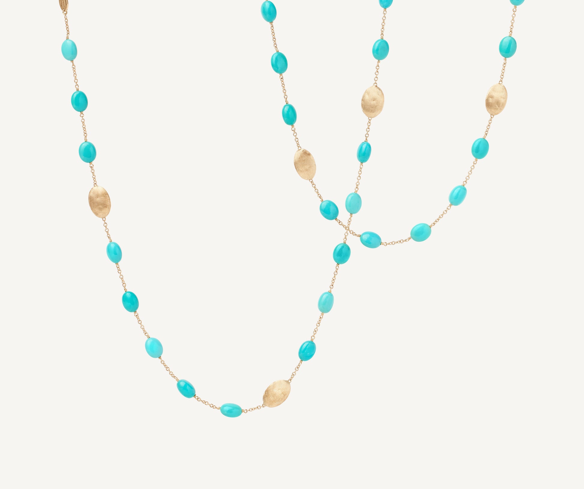 18kt yellow gold turquoise and gold long necklace