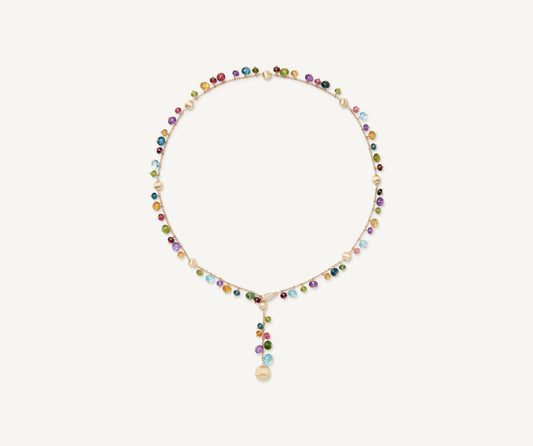 18kt yellow gold mixed gemstone lariat necklace with diamond pav�� clasp