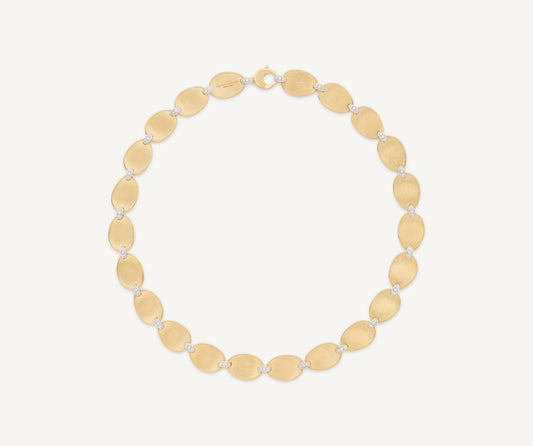 18kt yellow small gold leaf necklace with diamond accents