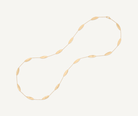 Long necklace with 18kt yellow gold leaves